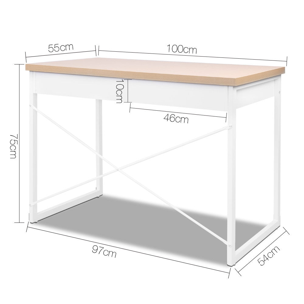 Metal Desk with Drawer - White with Wooden Top - image2