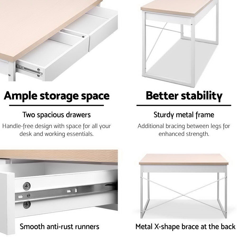 Metal Desk with Drawer - White with Wooden Top - image5