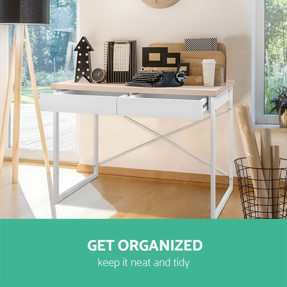 Metal Desk with Drawer - White with Wooden Top - image6