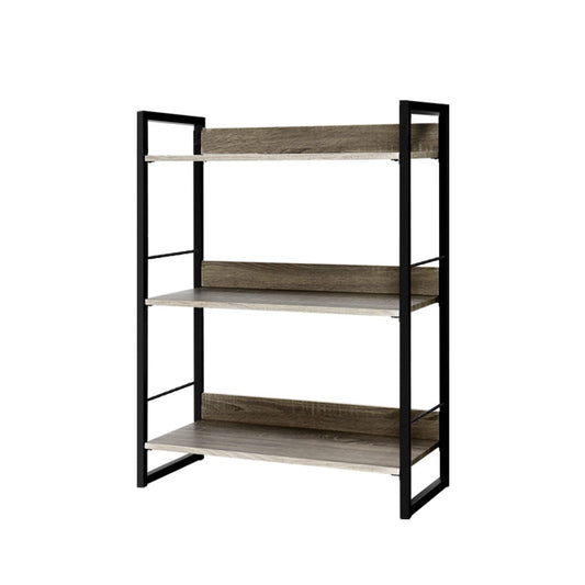 Bookshelf Display Shelves Metal Bookcase Wooden Book Shelf Wall Storage - image1