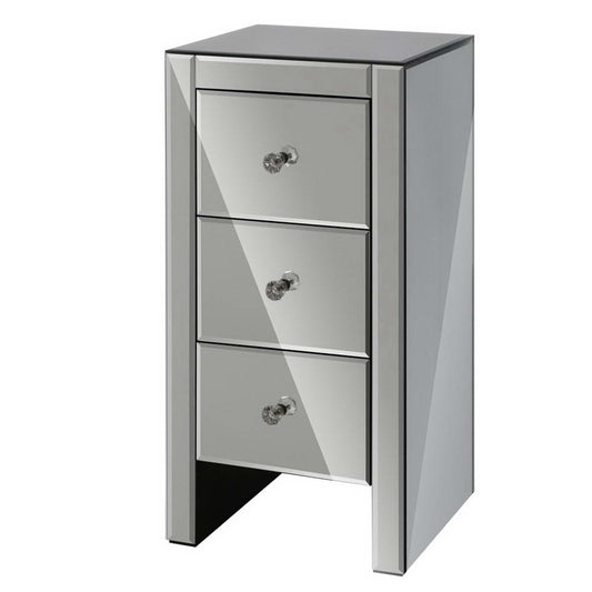 Mirrored Bedside Tables Drawers Crystal Chest Nightstand Glass Grey - image1