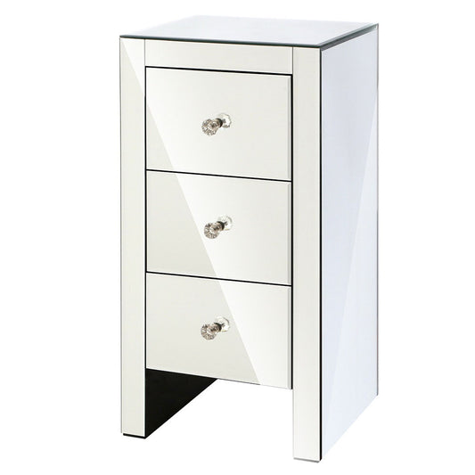 Mirrored Bedside table Drawers Furniture Mirror Glass Quenn Silver - image1