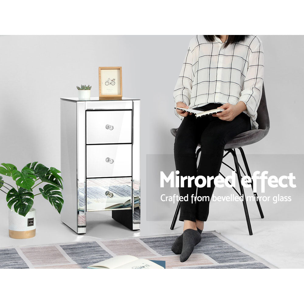 Mirrored Bedside table Drawers Furniture Mirror Glass Quenn Silver - image6