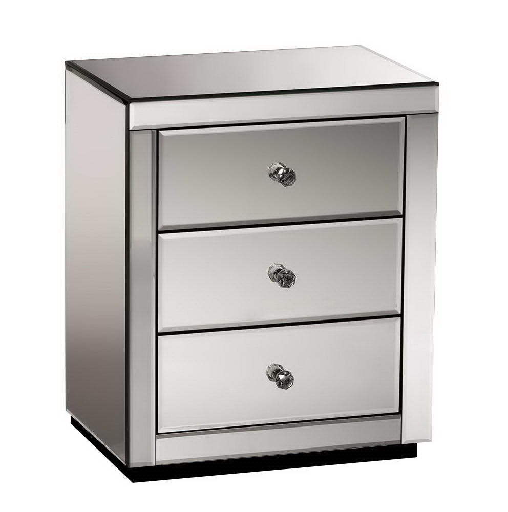 Mirrored Bedside Table Drawers Furniture Mirror Glass Presia Silver - image8