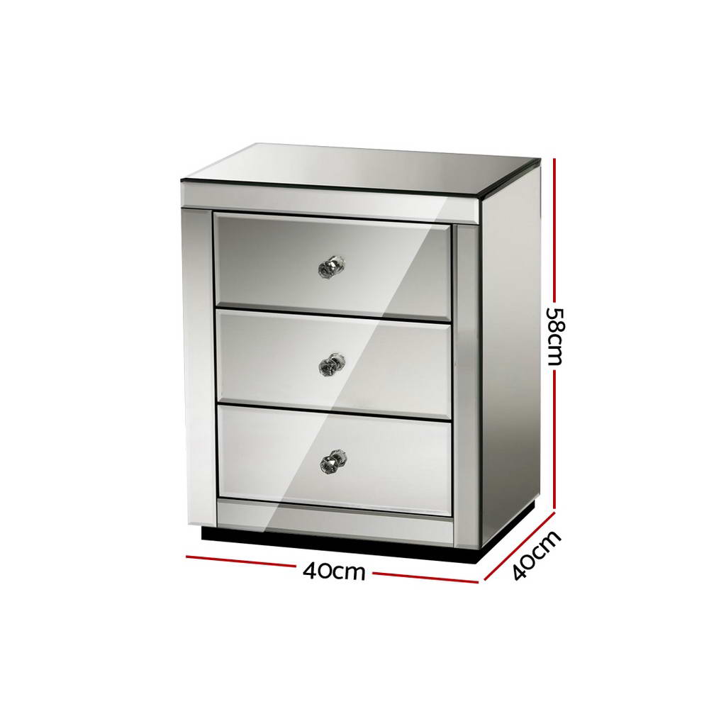 Mirrored Bedside table Drawers Furniture Mirror Glass Presia Smoky Grey - image2