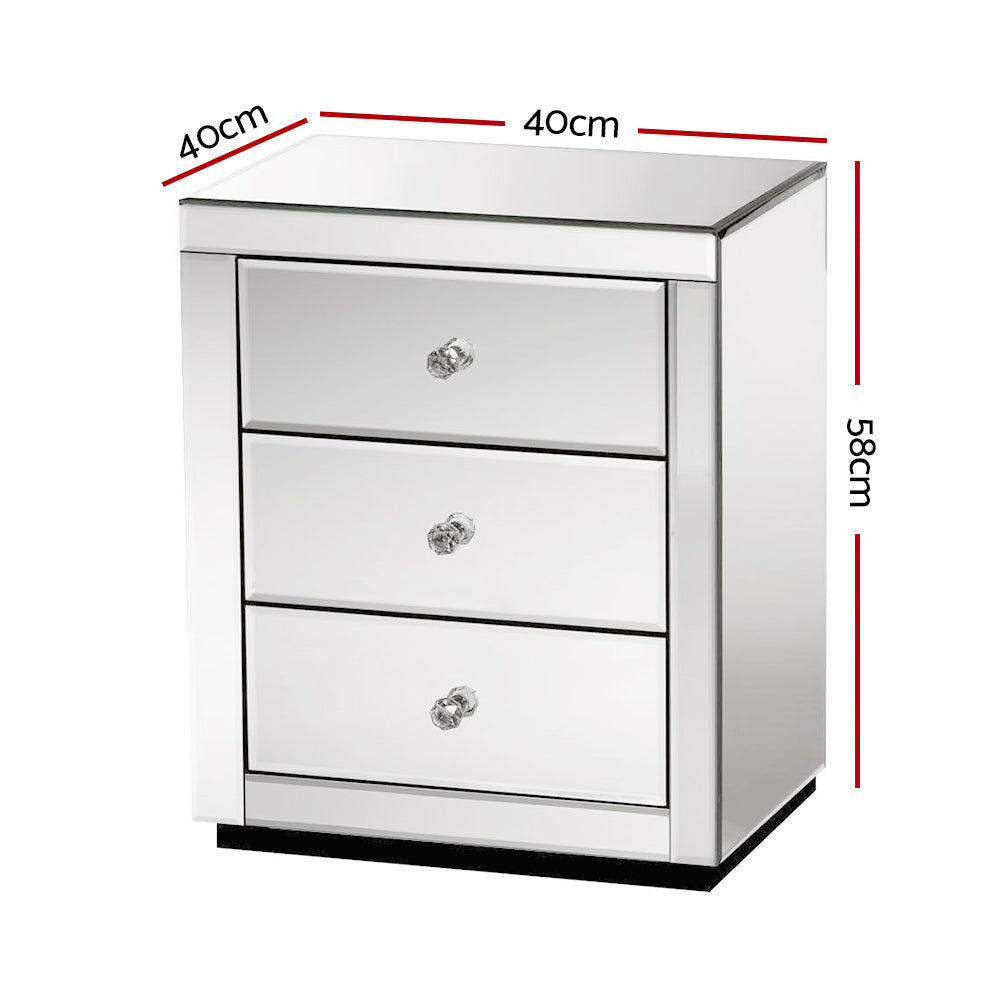 Mirrored Bedside Table Drawers Furniture Mirror Glass Presia Silver - image9