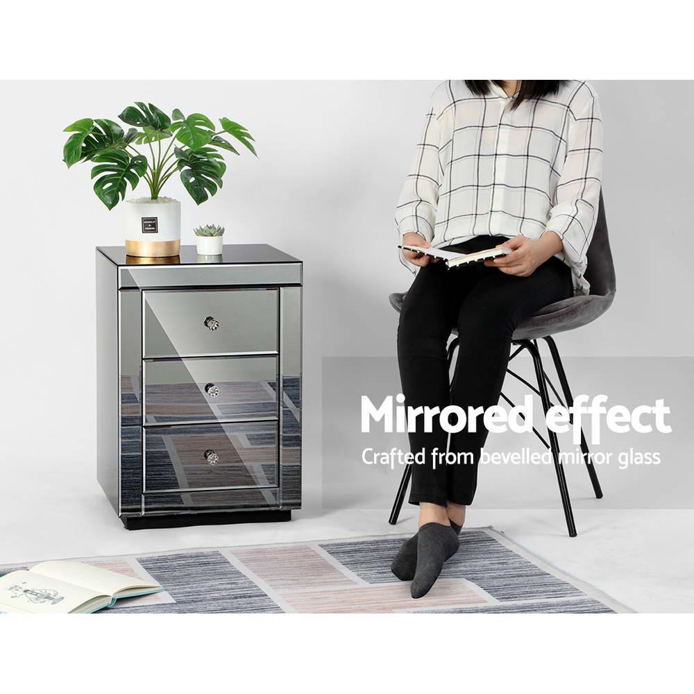Mirrored Bedside table Drawers Furniture Mirror Glass Presia Smoky Grey - image4