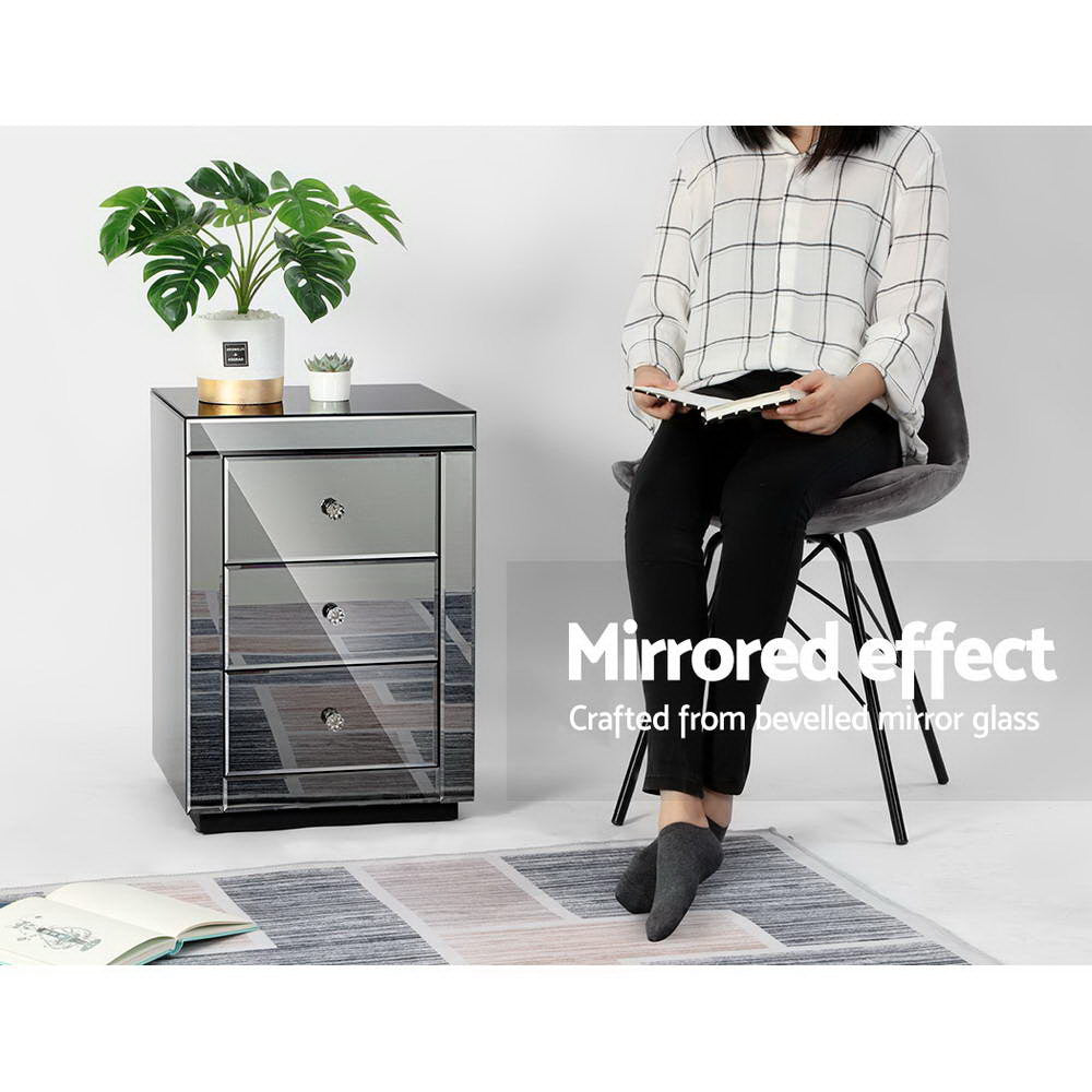 Mirrored Bedside Table Drawers Furniture Mirror Glass Presia Silver - image11
