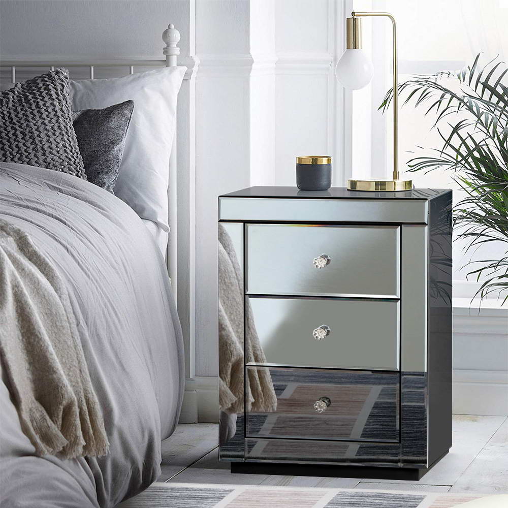Mirrored Bedside table Drawers Furniture Mirror Glass Presia Smoky Grey - image7
