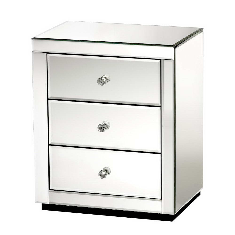 Mirrored Bedside Table Drawers Furniture Mirror Glass Presia Silver - image1