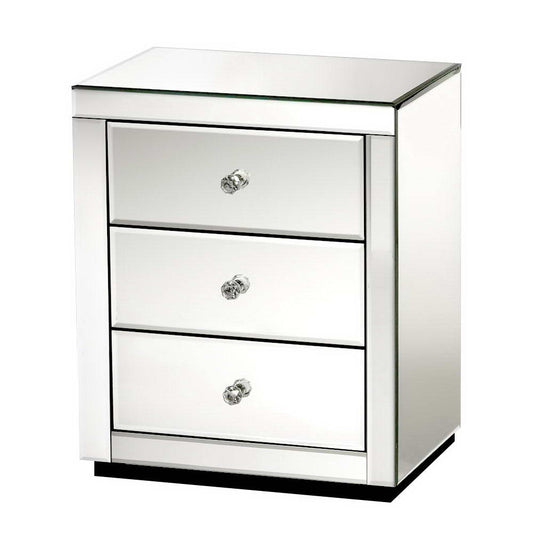 Mirrored Bedside Table Drawers Furniture Mirror Glass Presia Silver - image1