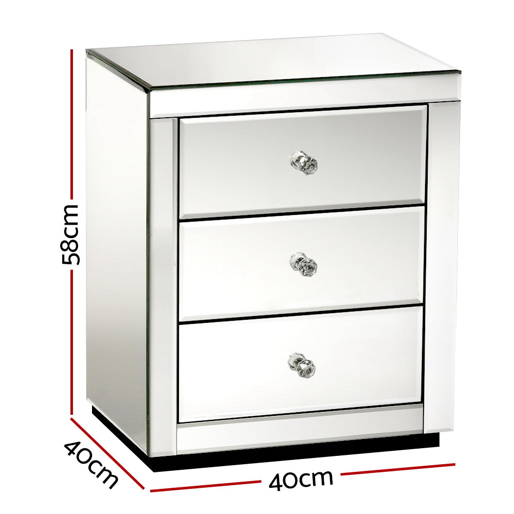 Artiss Set of 2 Bedside Tables Drawers Mirrored Side End Table Cabinet Nightstand - image3