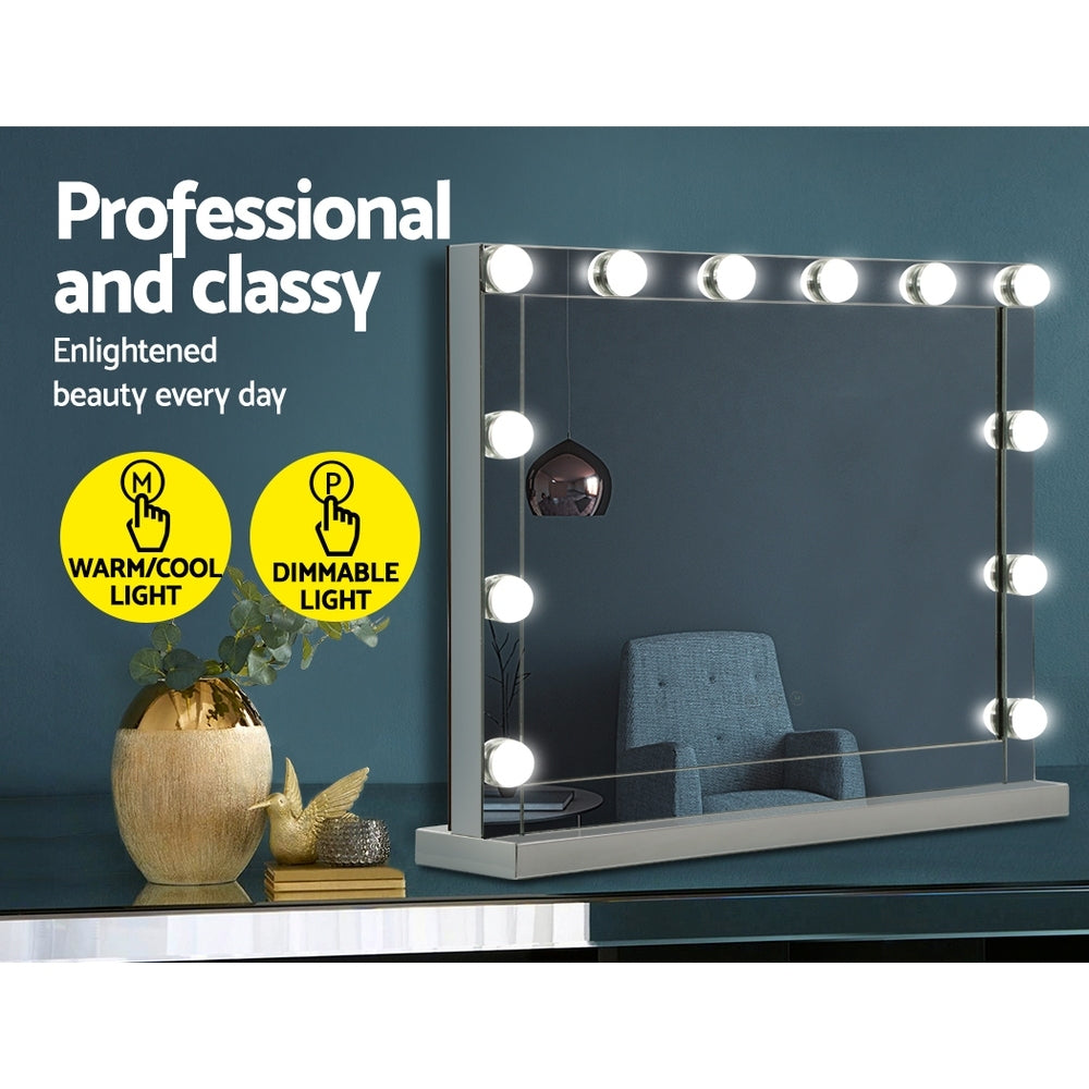 Hollywood Makeup Mirror With Light 12 LED Bulbs Vanity Lighted Silver 58cm x 46cm - image4