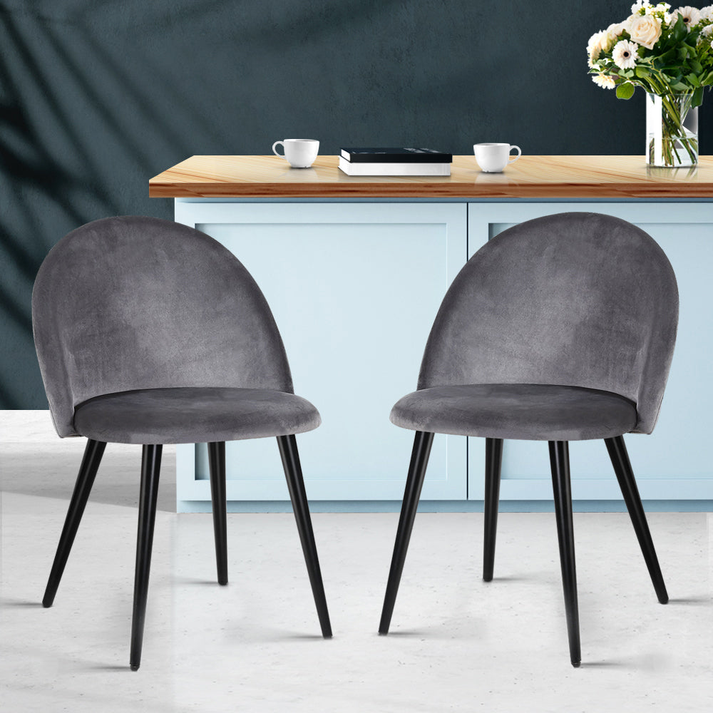 Set of 2 Velvet Modern Dining Chair - Dark Grey - image8