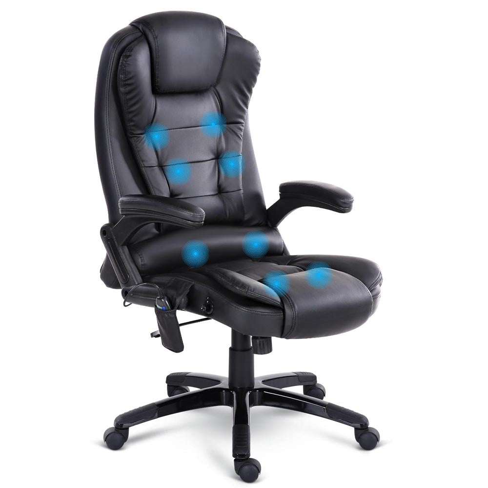 8 Point PU Leather Reclining Massage Chair - Black - image1