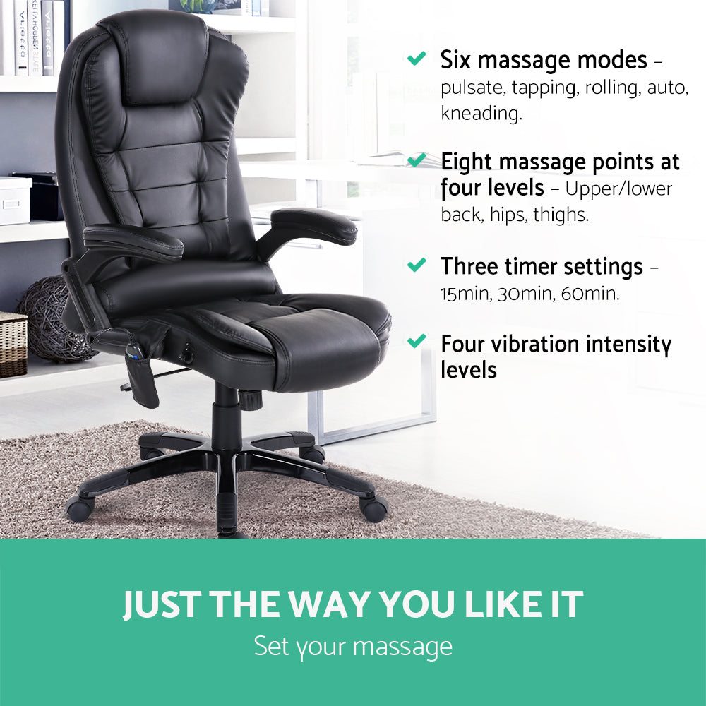 8 Point PU Leather Reclining Massage Chair - Black - image4