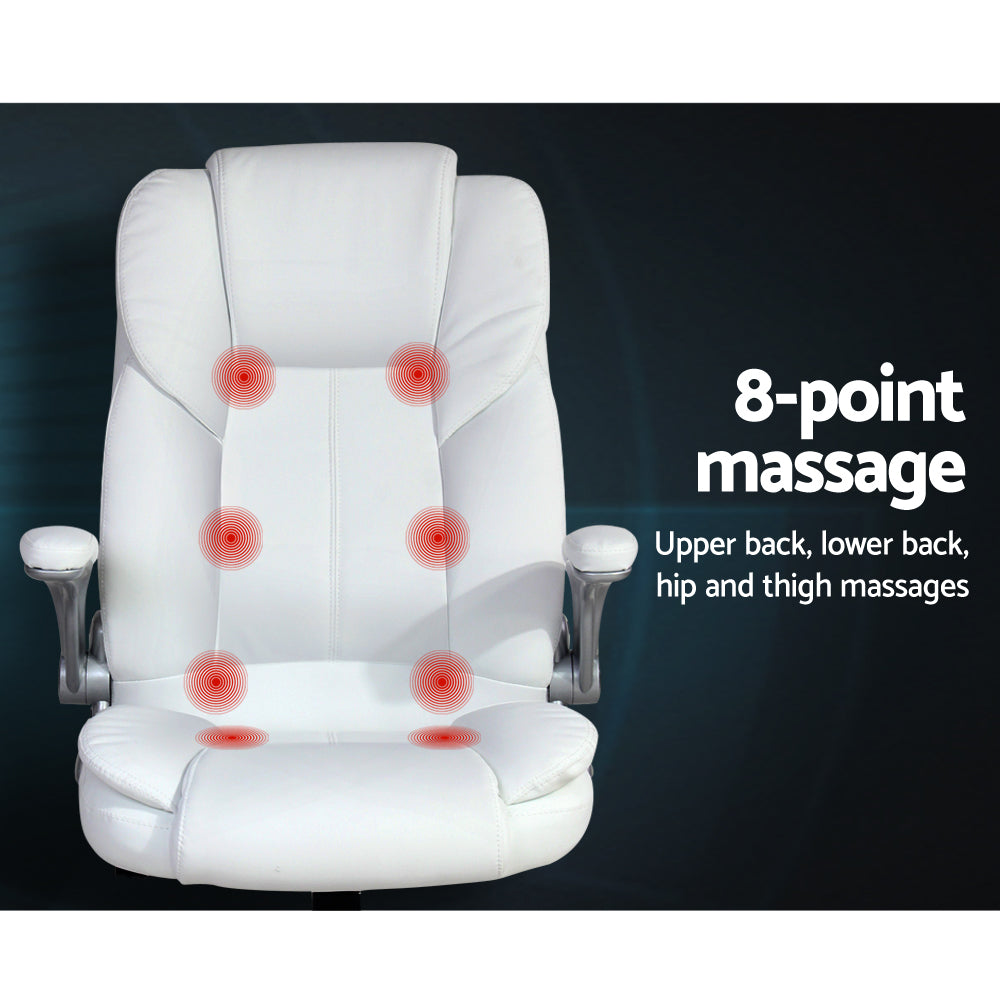 PU Leather 8 Point Massage Office Chair - White - image3