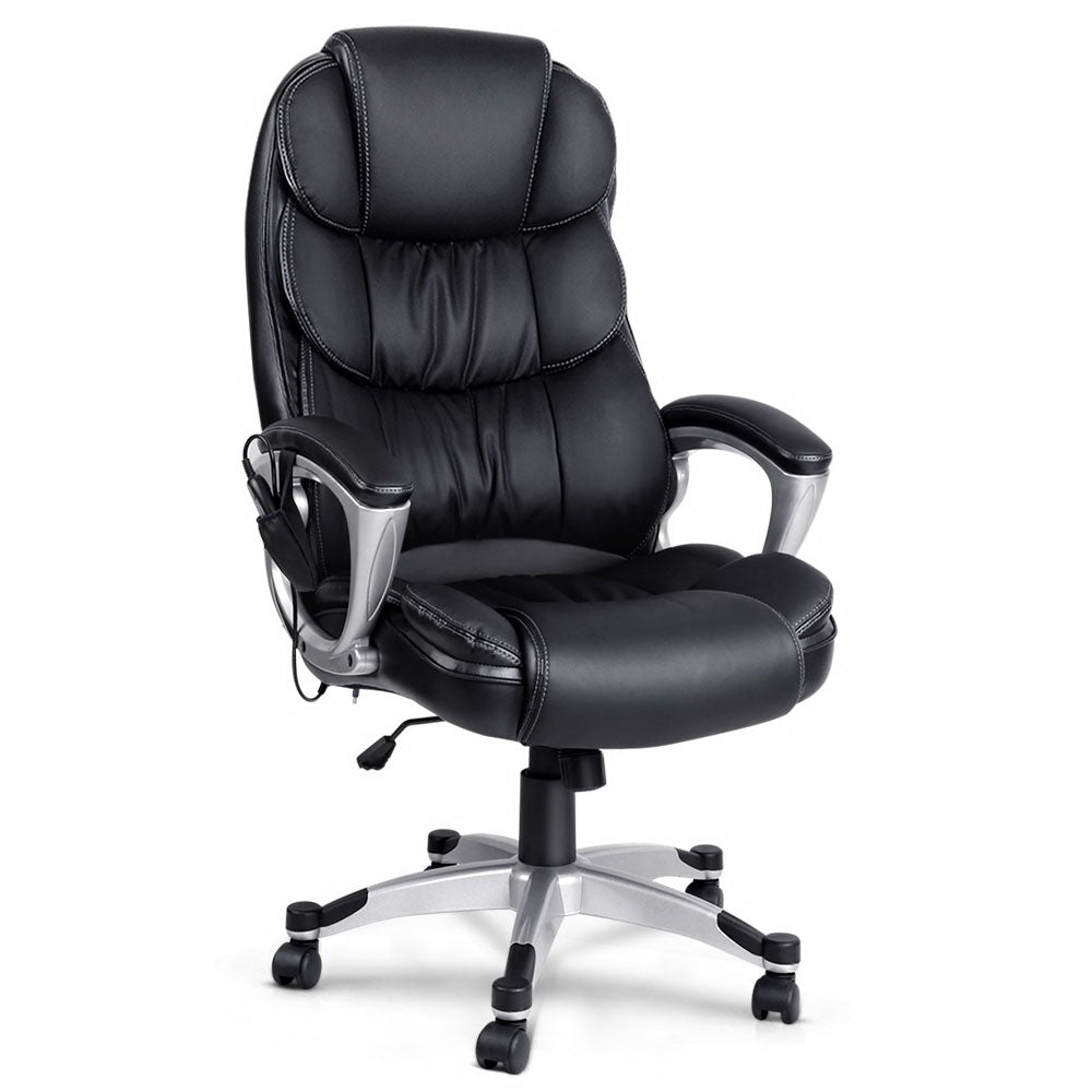 8 Point PU Leather Reclining Massage Chair - Black - image1