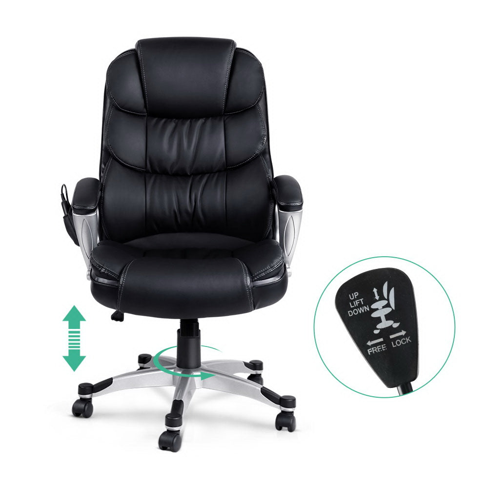 8 Point PU Leather Reclining Massage Chair - Black - image3