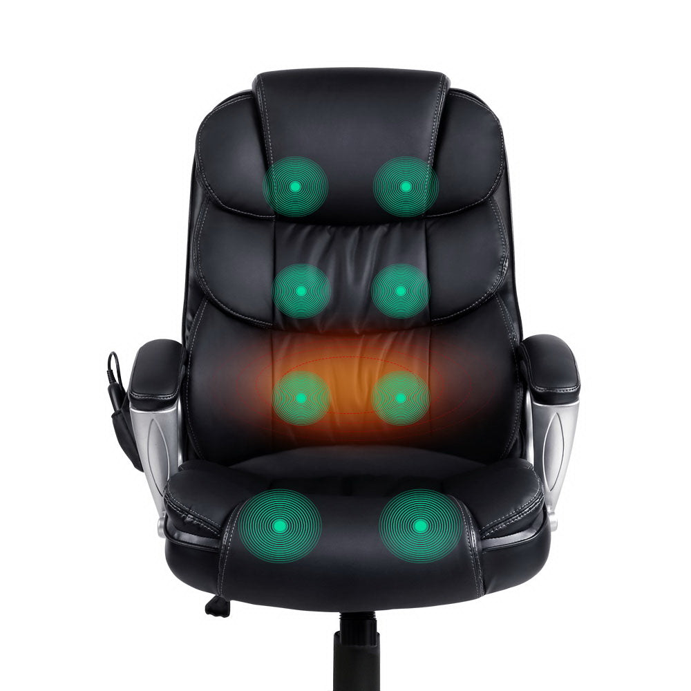 8 Point PU Leather Reclining Massage Chair - Black - image5