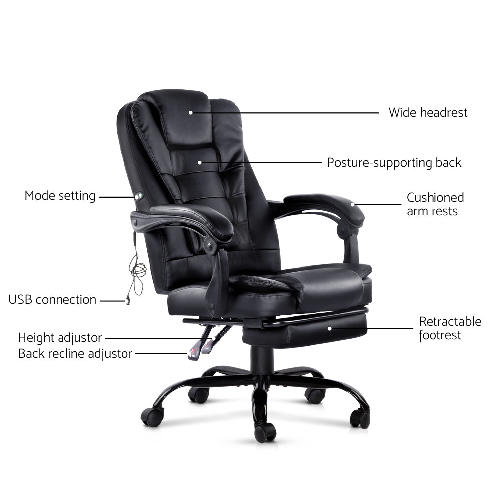 Electric Massage Office Chairs Recliner Computer Gaming Seat Footrest Black - image3