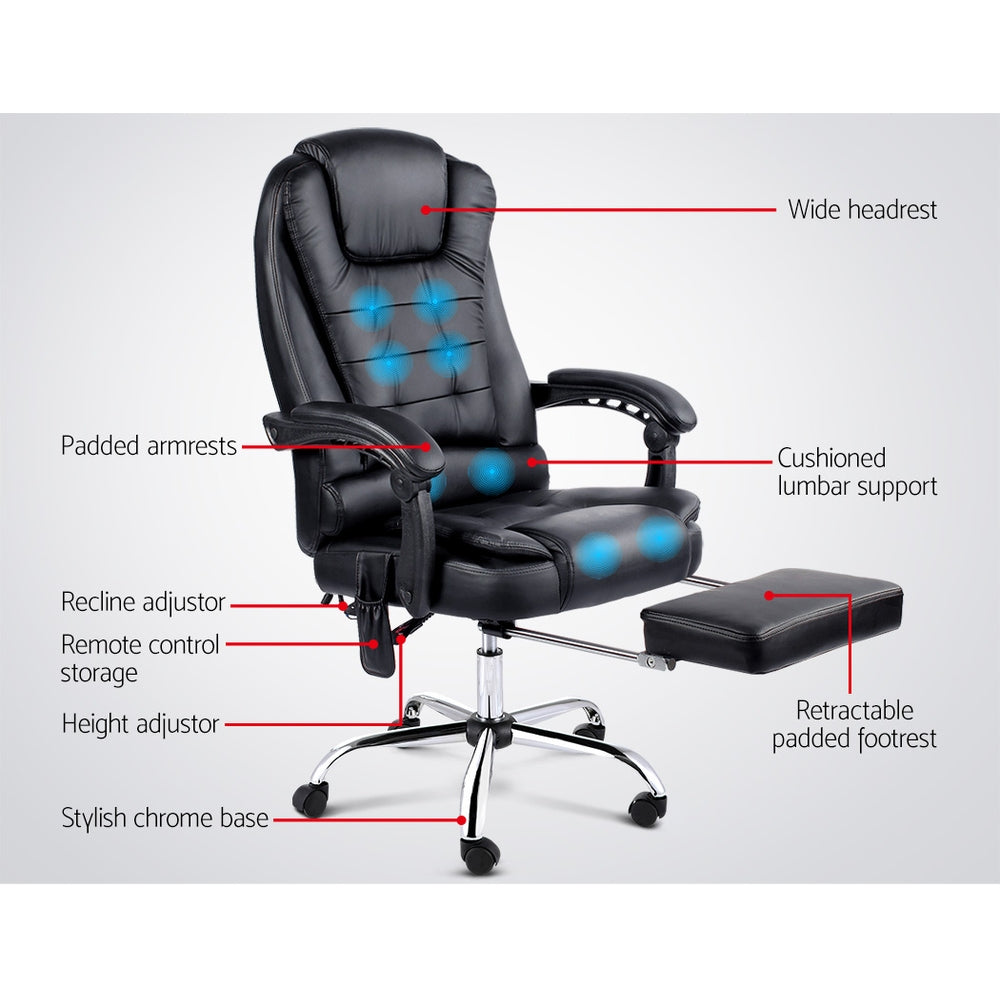 8 Point Reclining Massage Chair - Black - image3