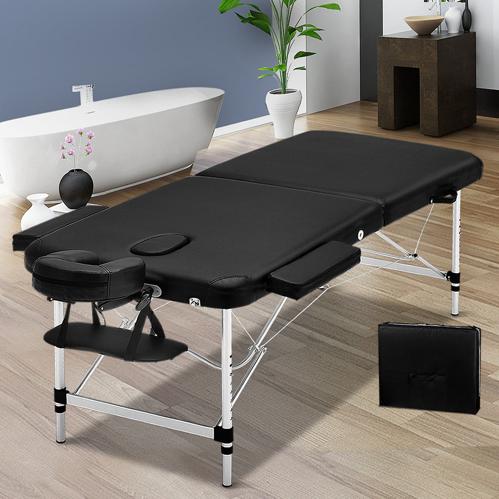 2 Fold Portable Aluminium Massage Table Massage Bed Beauty Therapy Black 55cm - image7