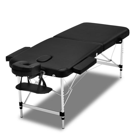 70cm Wide Portable Aluminium Massage Table Two Fold Treatment Beauty Therapy Black - image1