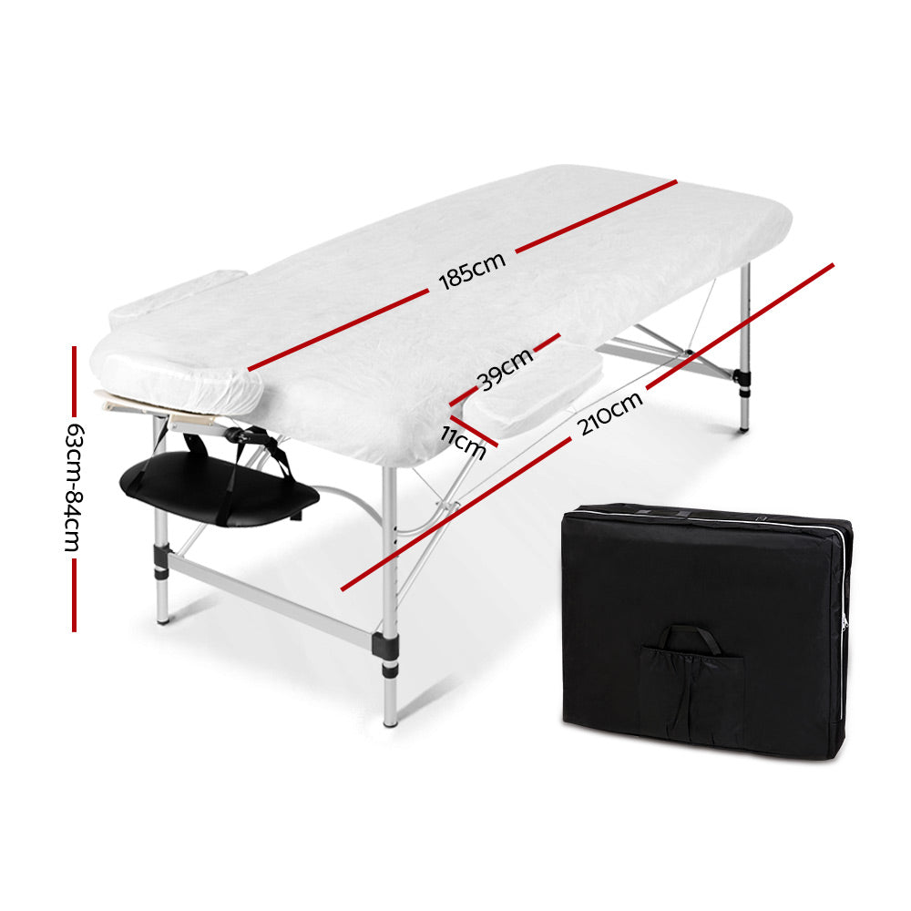 70cm Wide Portable Aluminium Massage Table Two Fold Treatment Beauty Therapy Black - image2