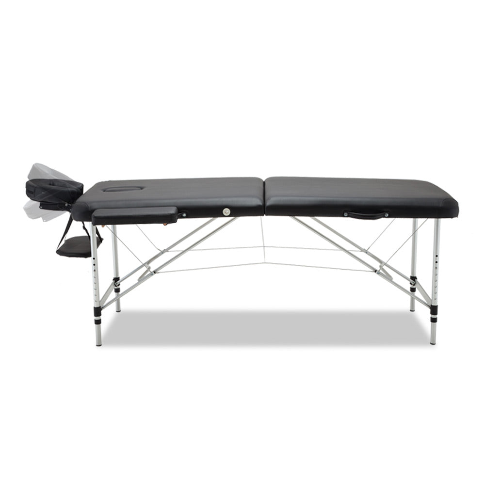 70cm Wide Portable Aluminium Massage Table Two Fold Treatment Beauty Therapy Black - image3