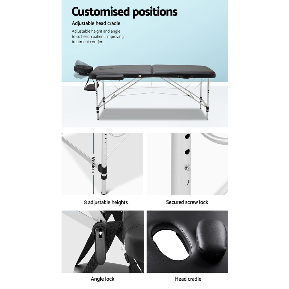 2 Fold Portable Aluminium Massage Table - Black - image5