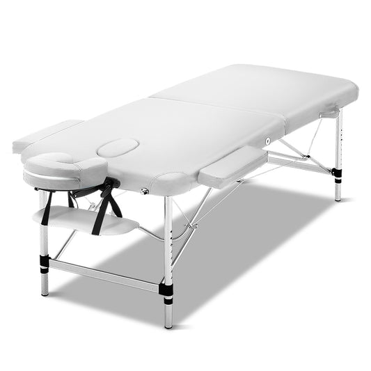 75cm Wide Portable Aluminium Massage Table Two Fold Treatment Beauty Therapy White - image1
