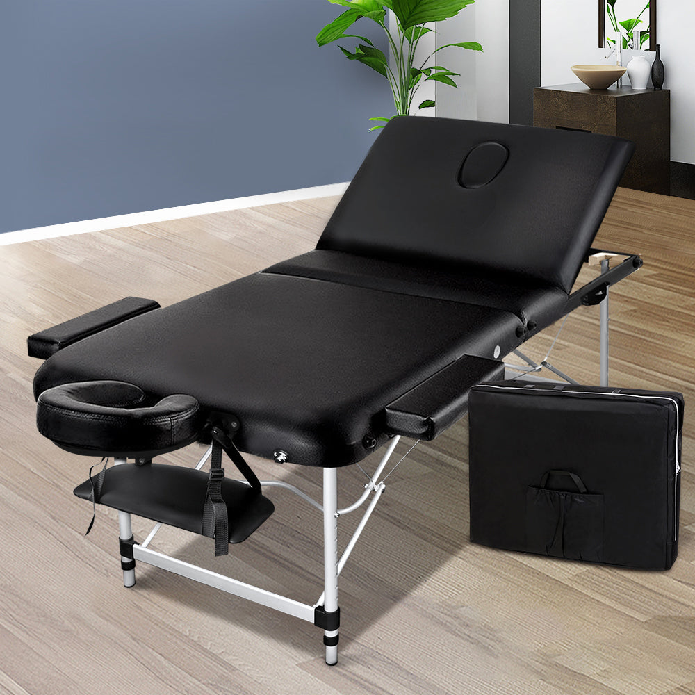 3 Fold Portable Aluminium Massage Table - Black - image7