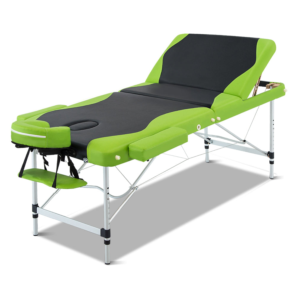 3 Fold Portable Aluminium Massage Table - Green & Black - image1