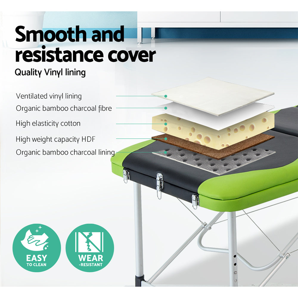 3 Fold Portable Aluminium Massage Table - Green & Black - image4