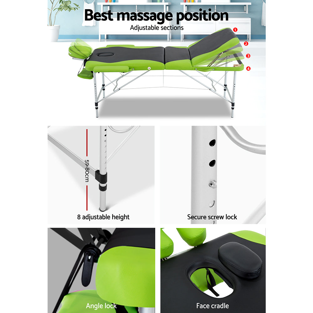 3 Fold Portable Aluminium Massage Table - Green & Black - image5