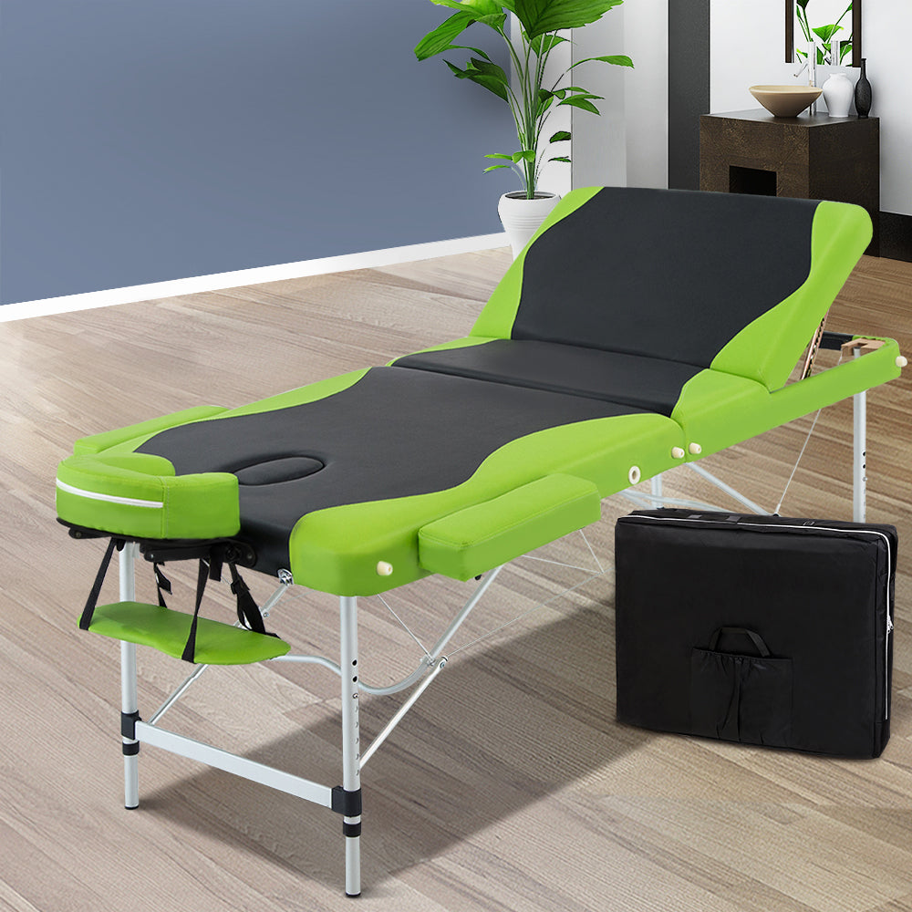 3 Fold Portable Aluminium Massage Table - Green & Black - image7