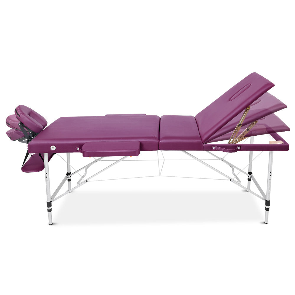 3 Fold Portable Aluminium Massage Table Massage Bed Beauty Therapy Purple 75cm - image3