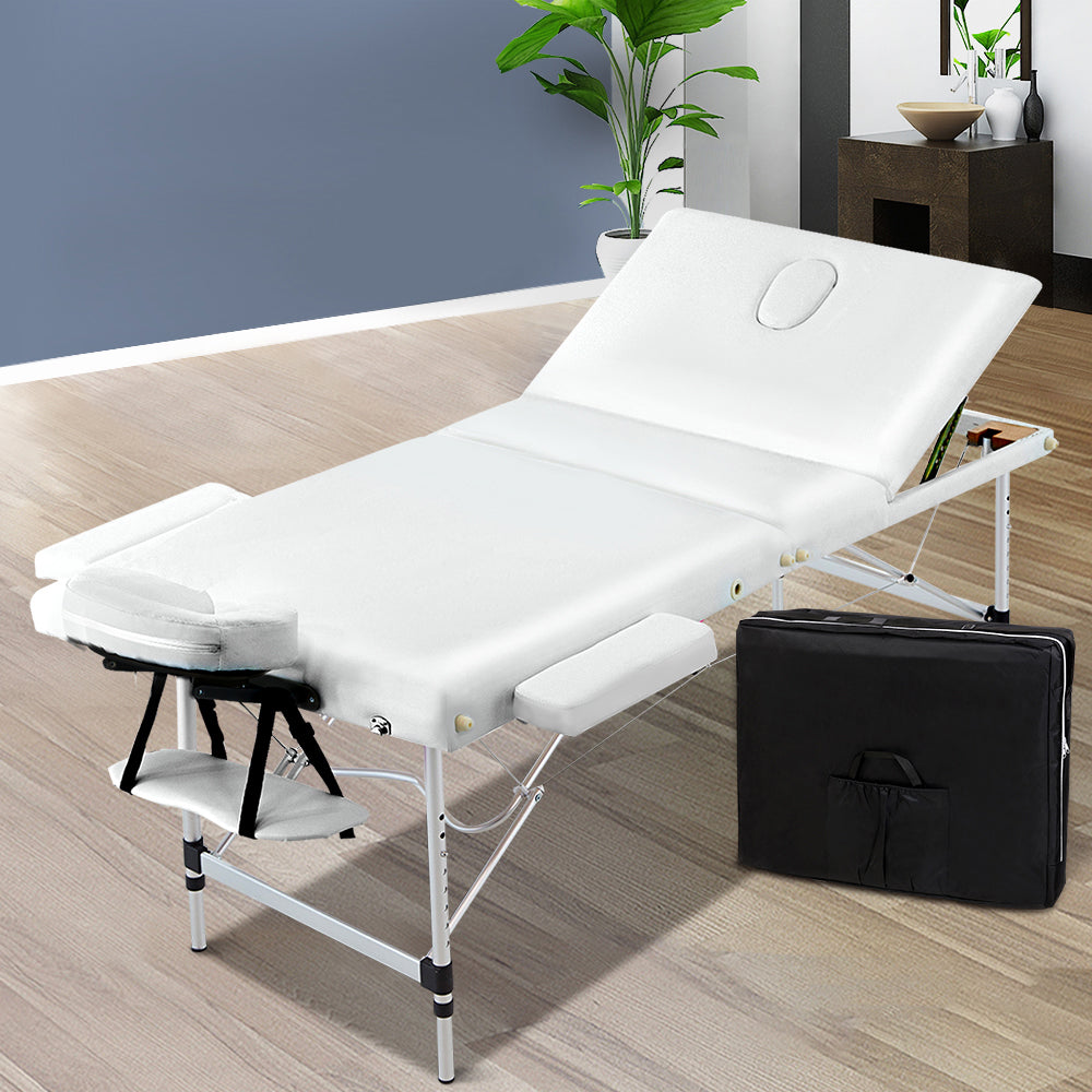 3 Fold Portable Aluminium Massage Table - White - image7