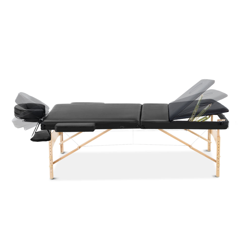 3 Fold Portable Wood Massage Table - Black - image3