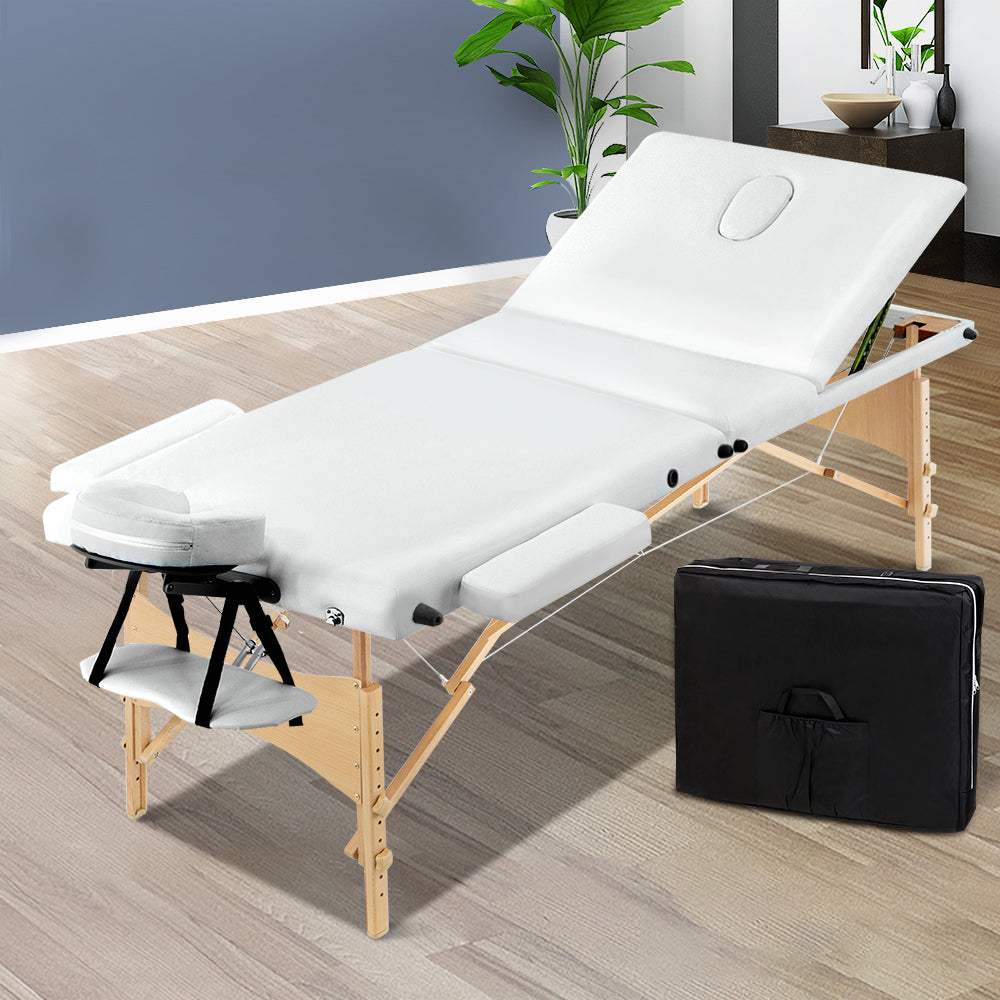 3 Fold Portable Wood Massage Table - White - image7