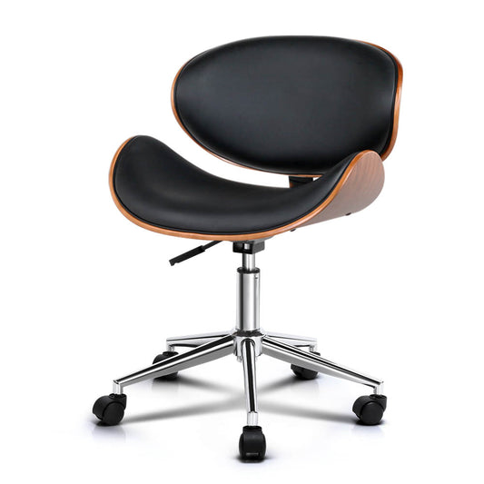Wooden & PU Leather Office Desk Chair - Black - image1