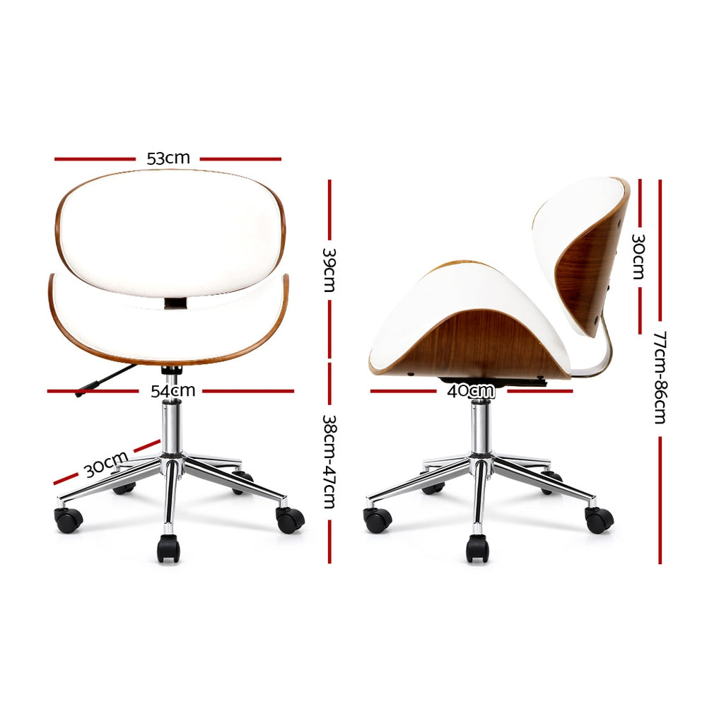 Wooden & PU Leather Office Desk Chair - White - image2