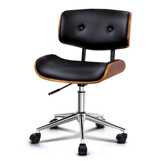 Wooden & PU Leather Office Desk Chair - Black - image1