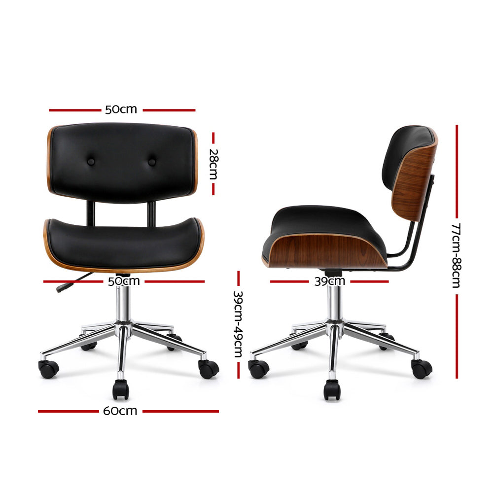 Wooden & PU Leather Office Desk Chair - Black - image2