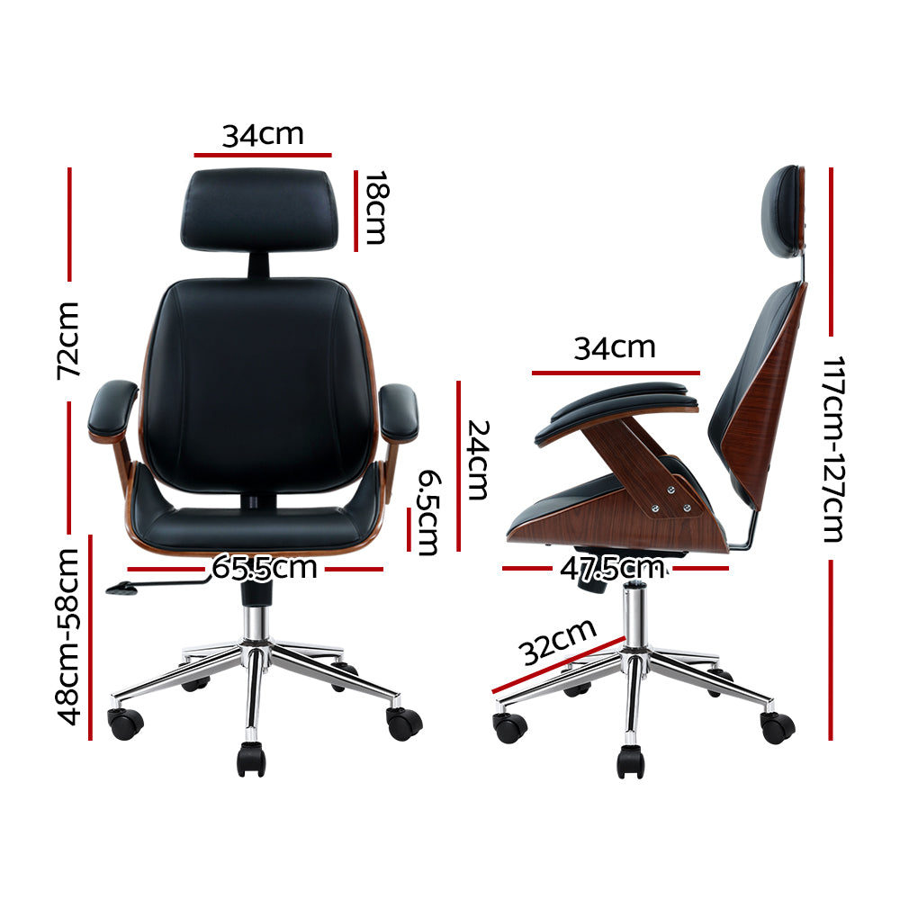 Wooden Office Chair Computer Gaming Chairs Executive Leather Black - image2