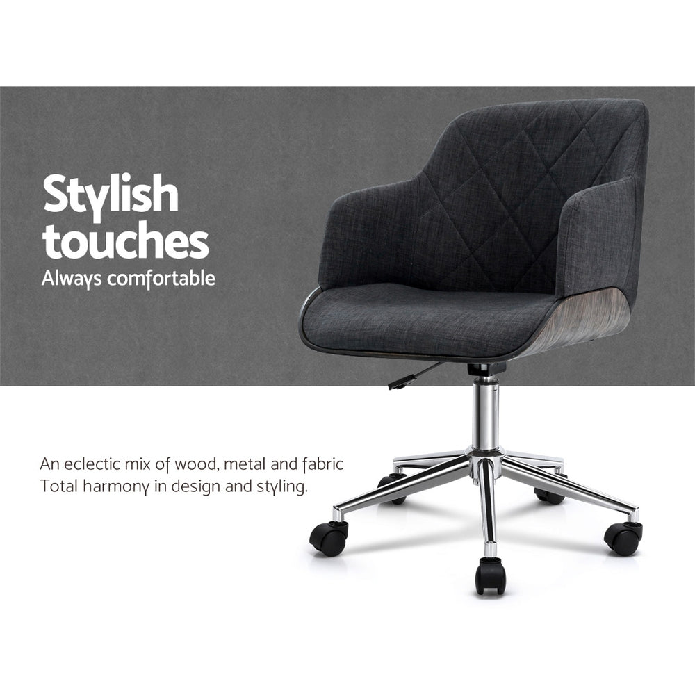 Wooden Office Chair Computer Gaming Chairs Executive Fabric Grey - image3