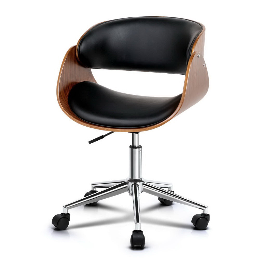 Wooden & PU Leather Office Desk Chair - Black - image1