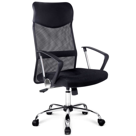PU Leather Mesh High Back Office Chair - Black - image1