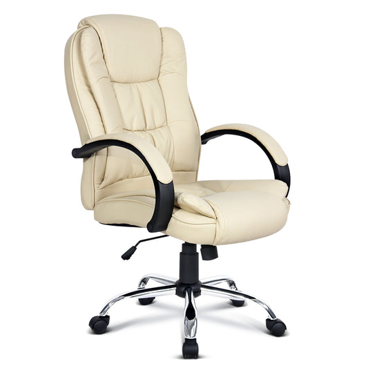 Office Chair Gaming Computer Chairs Executive PU Leather Seat Beige - image1